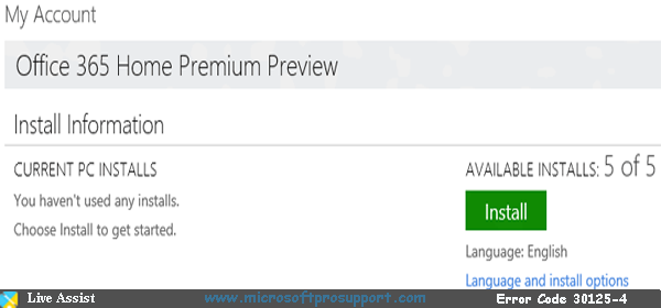 office 365 error code 30125-4